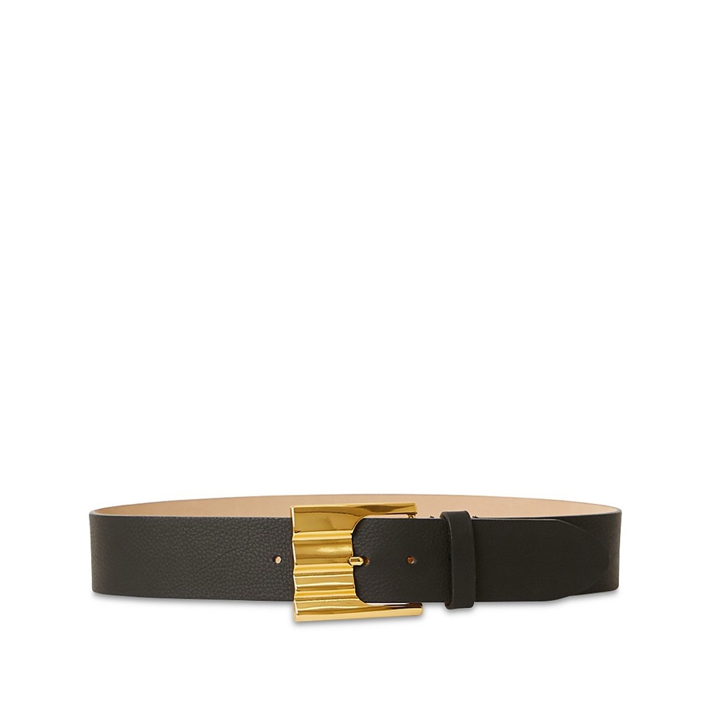 B-Low the Belt Black and Gold Leather Belt with Ribbed Buckle-Size Medium